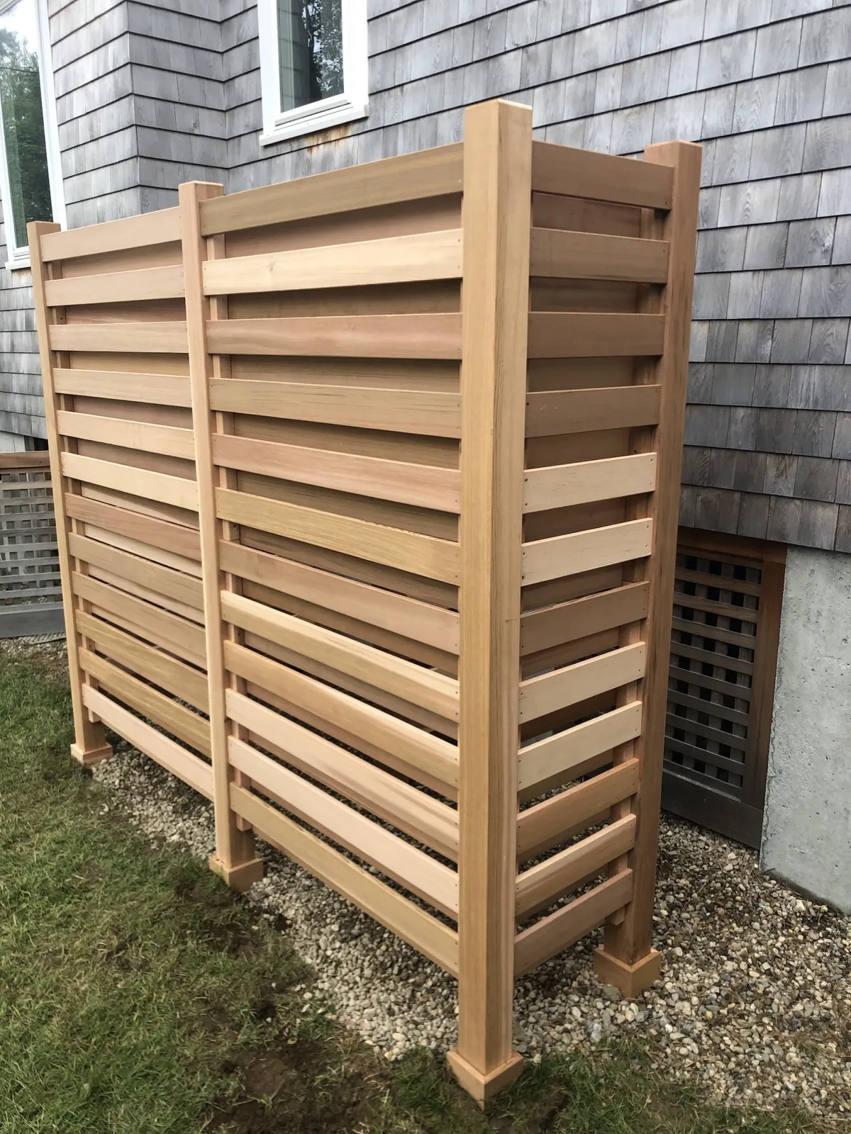 Red cedar outdoor shower built in Ogunquit, Maine